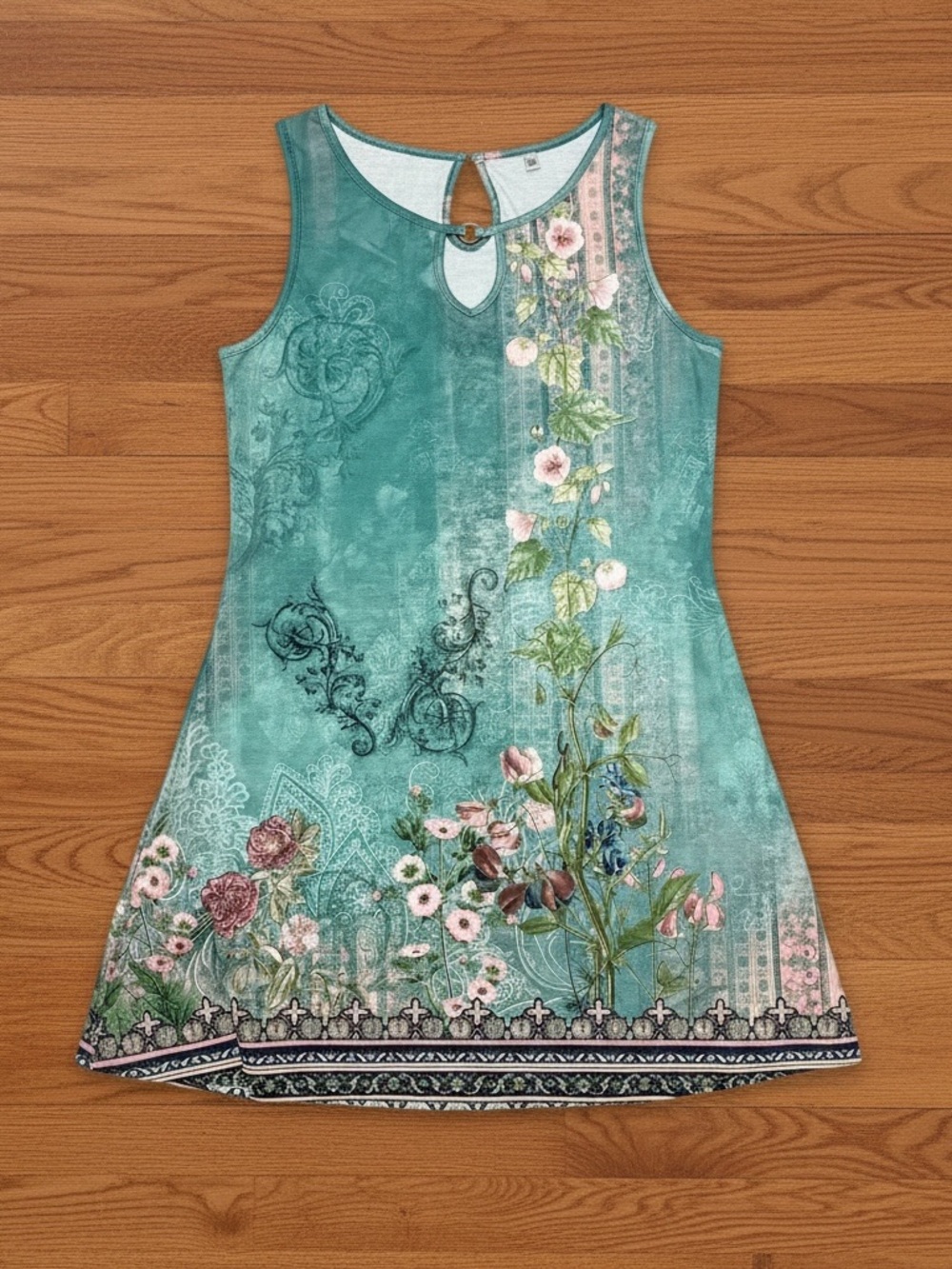 Mossimo Supply Co. Teal Floral Sleeveless Tunic